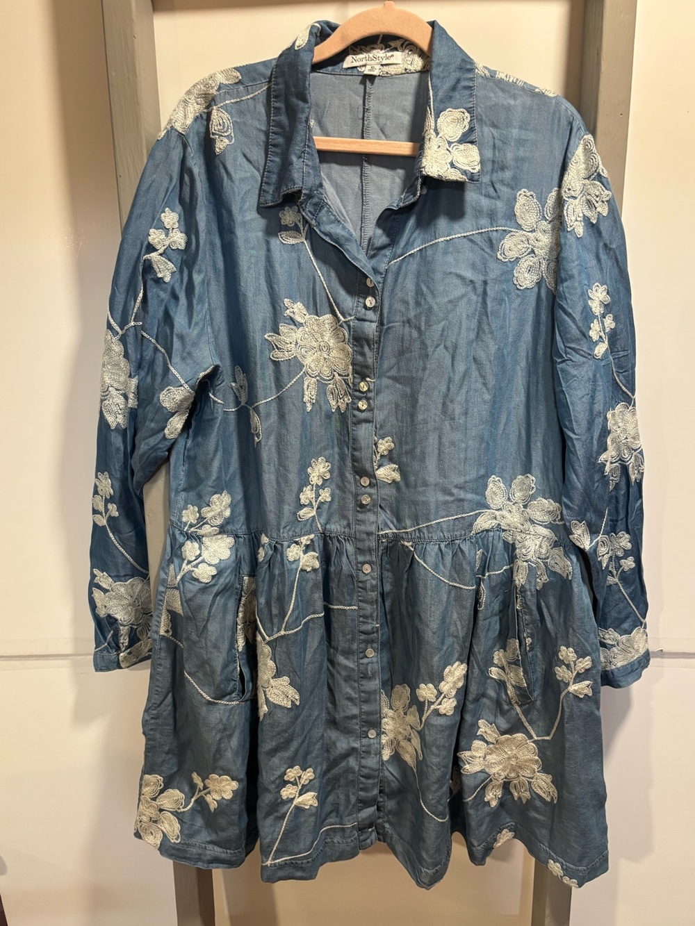 NorthStyle XL Embroidered Button-Front Tunic Dress, boutique, bohemian, feminine